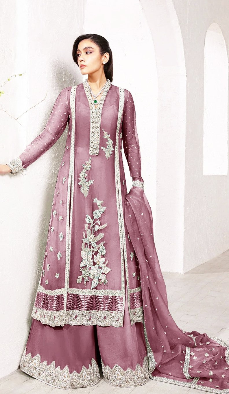 Elegant Organza Embroidered Dress with Net Dupatta