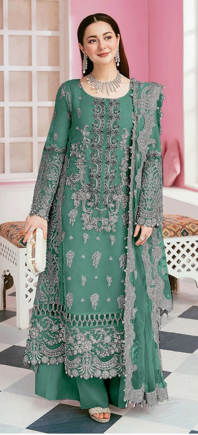 Luxury Silk Ensemble with Net Dupatta