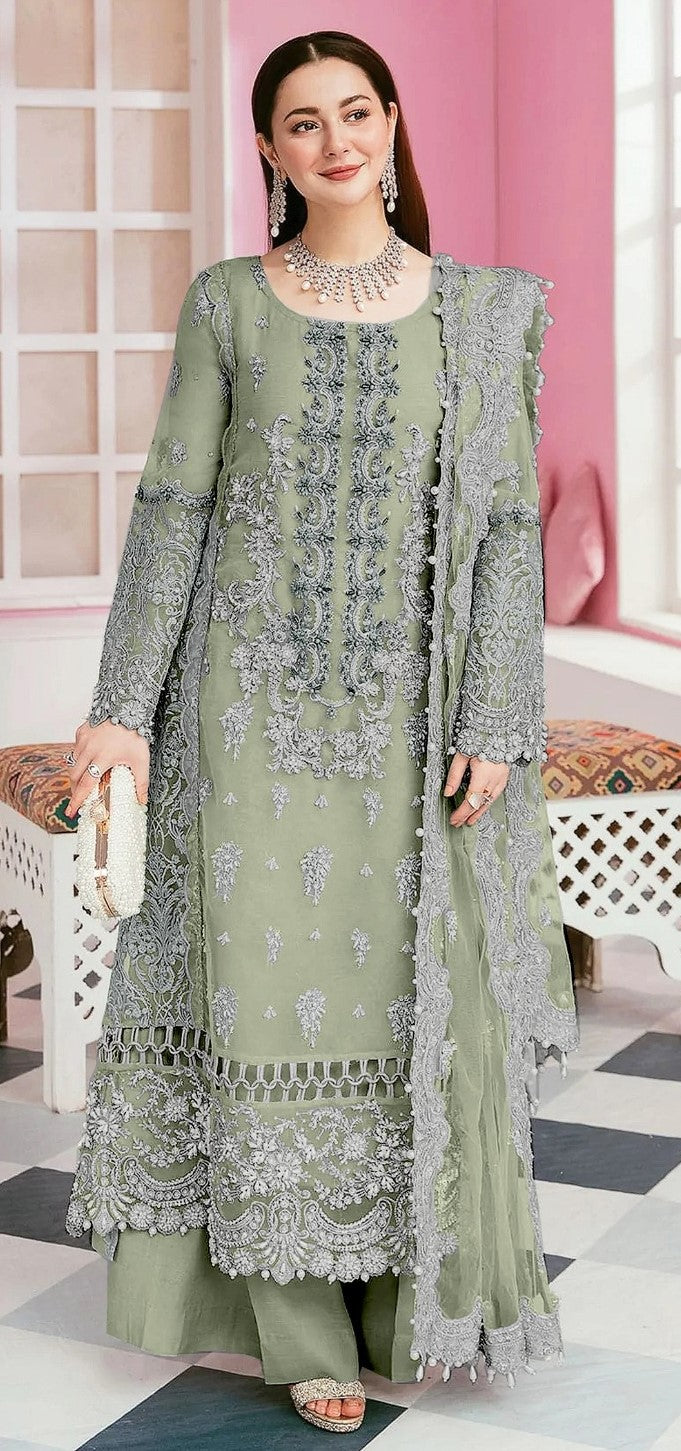 Luxury Silk Ensemble with Net Dupatta