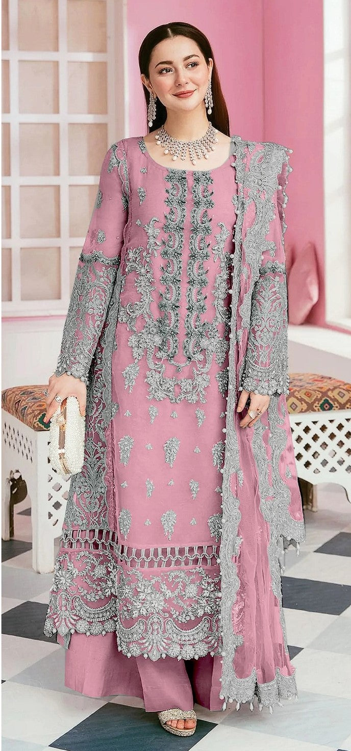 Luxury Silk Ensemble with Net Dupatta