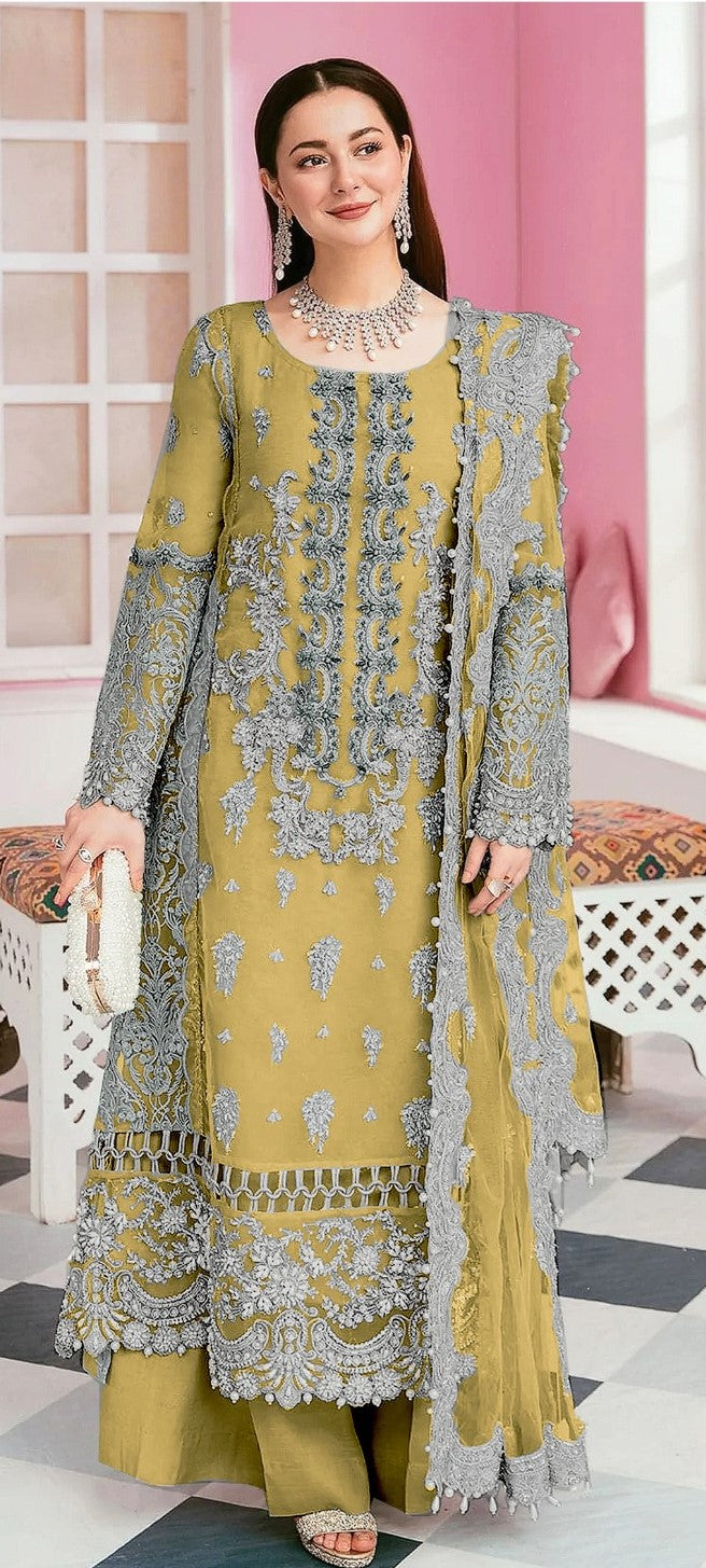 Luxury Silk Ensemble with Net Dupatta