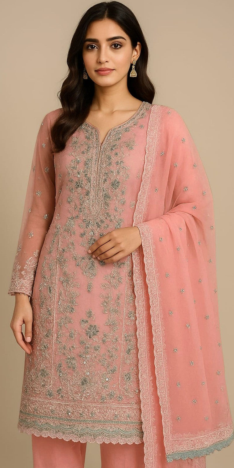 Elegant Silk Dress with Net Dupatta