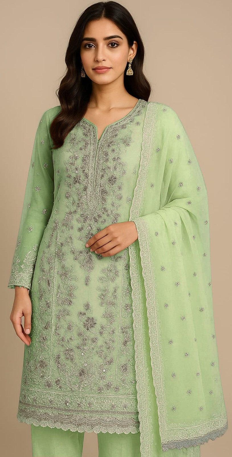 Elegant Silk Dress with Net Dupatta