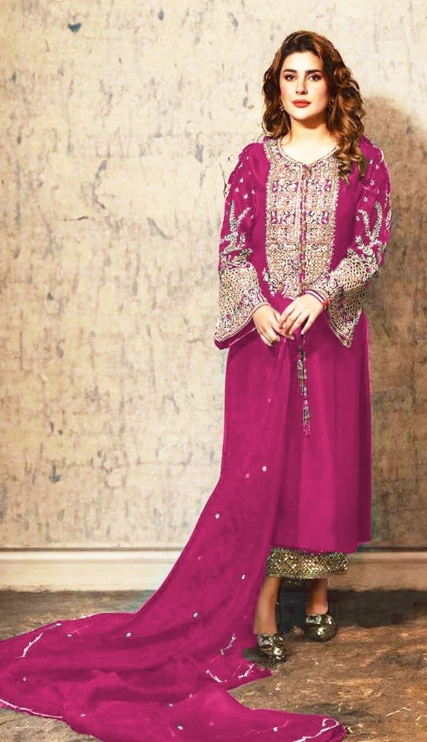 Luxury Silk Dress with Net Dupatta