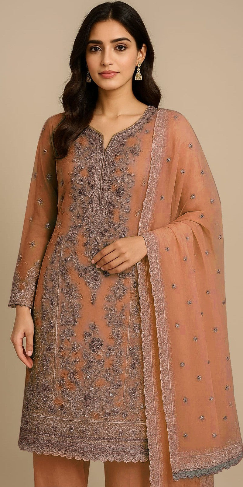 Elegant Silk Dress with Net Dupatta