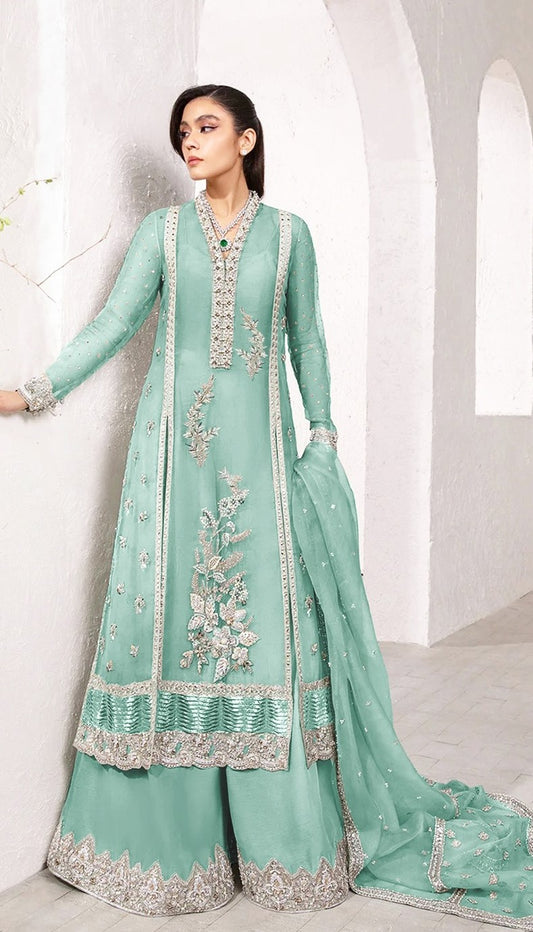 Elegant Organza Embroidered Dress with Net Dupatta