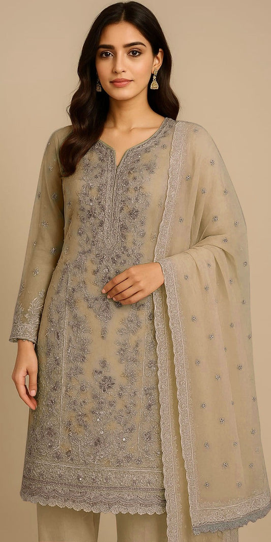 Elegant Silk Dress with Net Dupatta